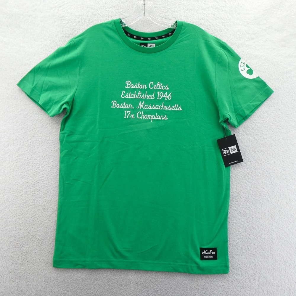 New Era Shirt Mens Large Boston Celtics Green‎ 17x Champions Cotton Blend NBA